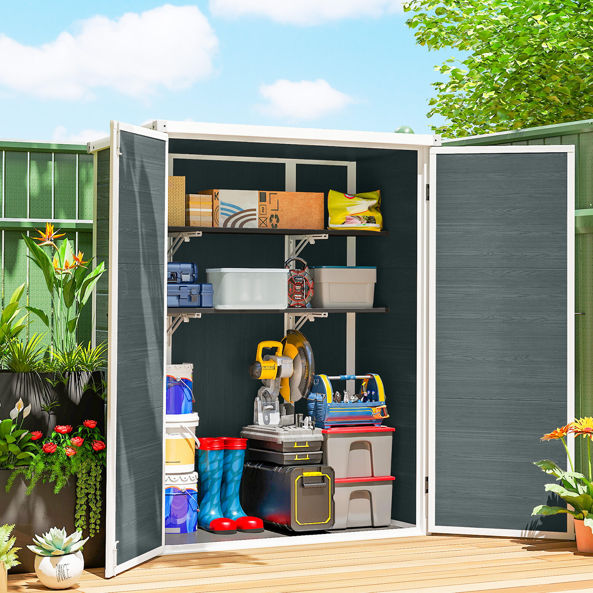 Abrigo de jardim 134x68,5x170 cm cinzento Outsunny 2/5