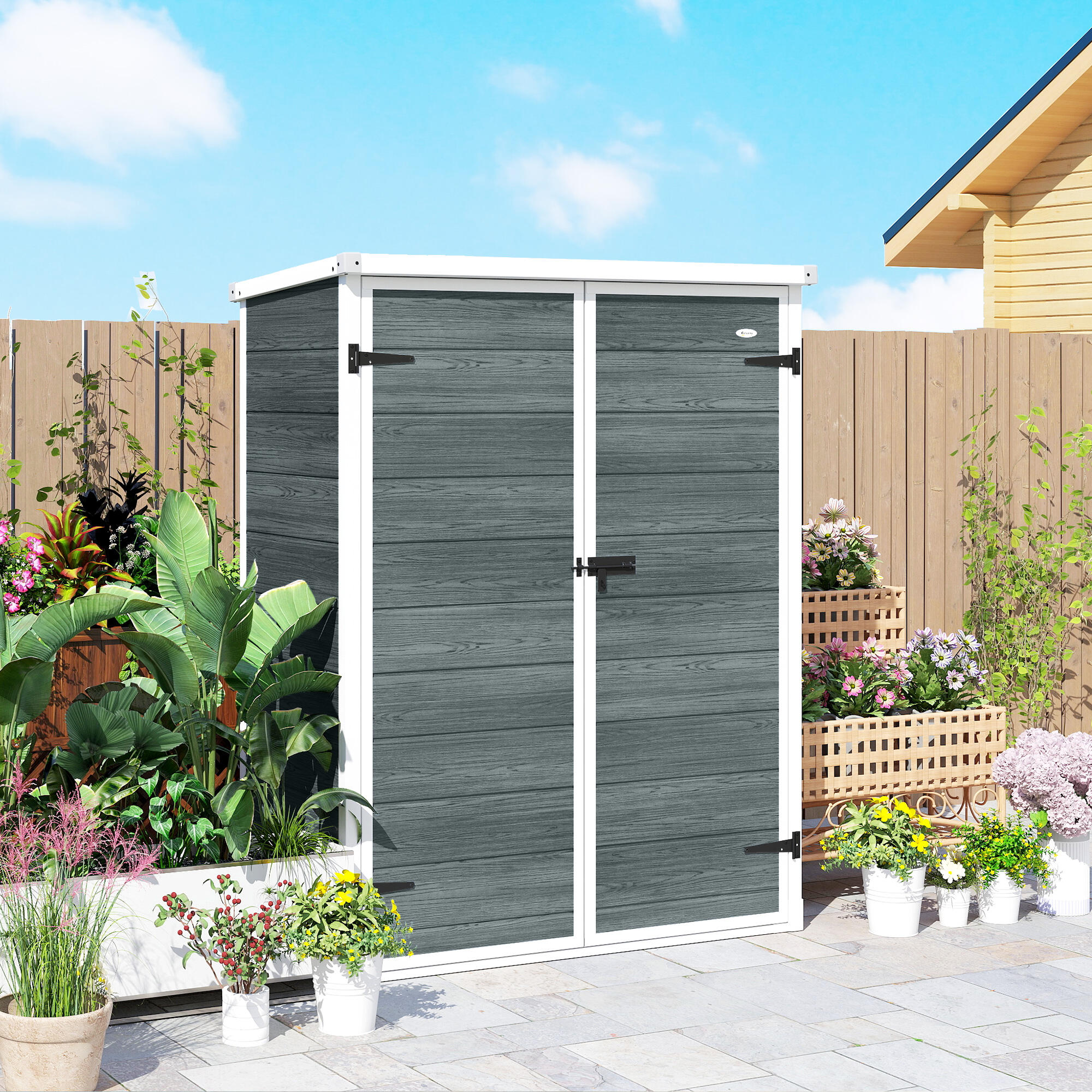 Abrigo de jardim 134x68,5x170 cm cinzento Outsunny 5/5