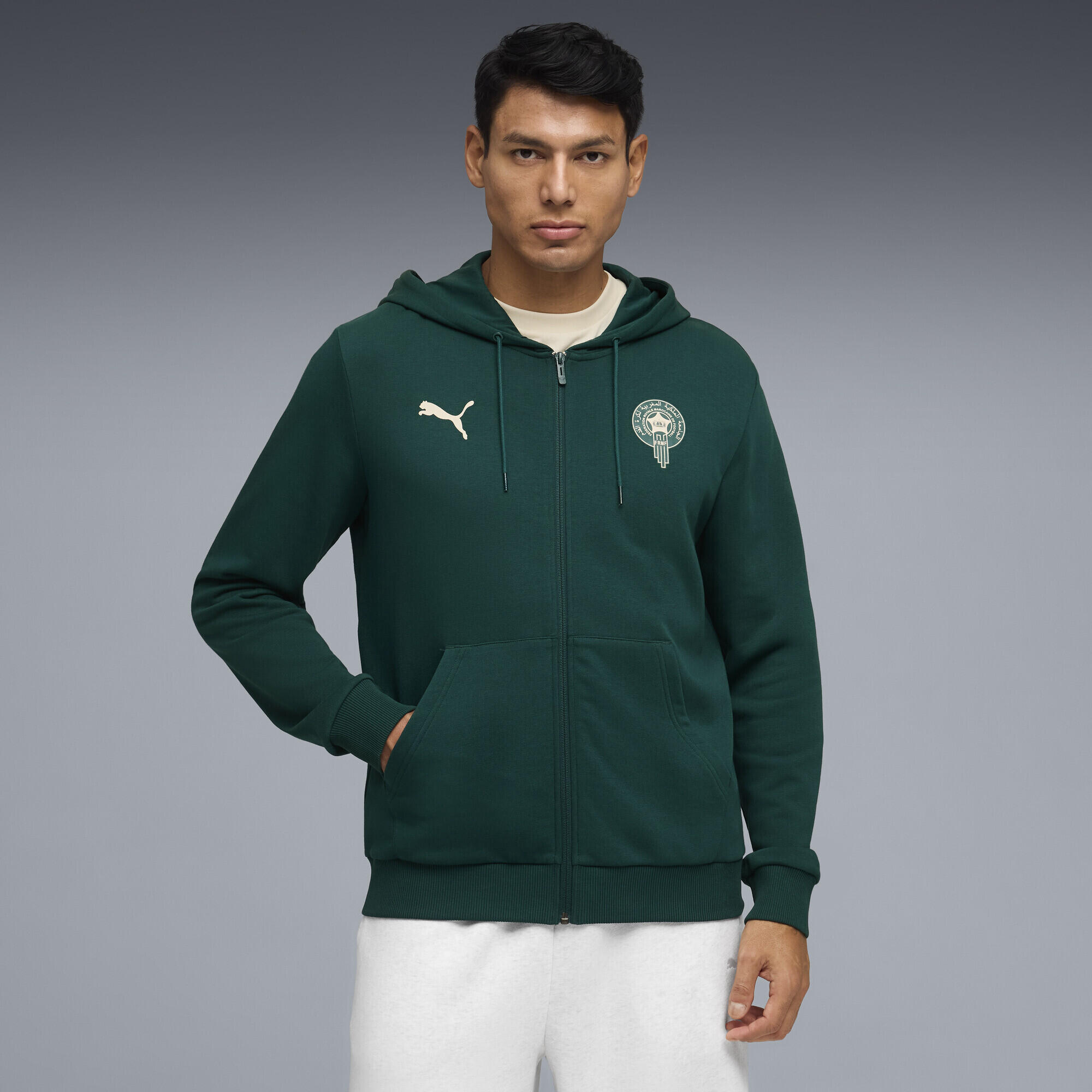 Geacă fotbal bărbați cu glugă Ftblculture, verde închis PUMA