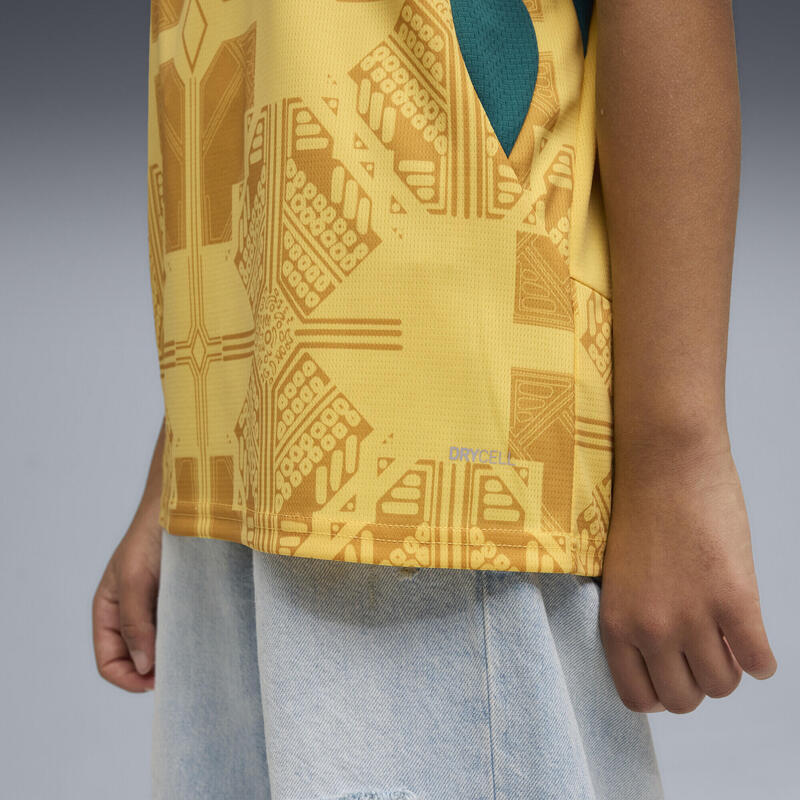 Tricou fotbal copii imprimeu geometric, Model 2026, galben PUMA