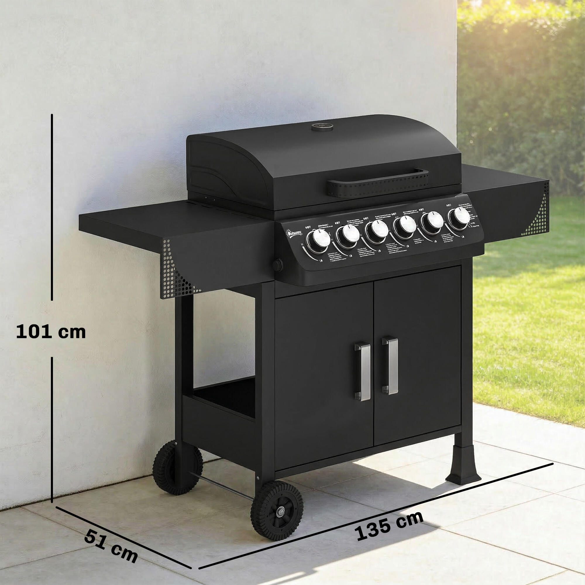 Barbacoa de Gas Outsunny 135x51x101 cm Negro 3/5