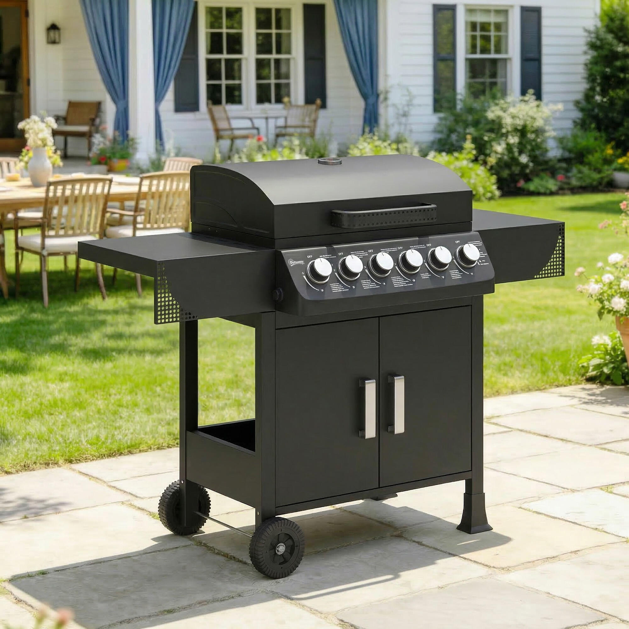 Barbacoa de Gas Outsunny 135x51x101 cm Negro 2/5