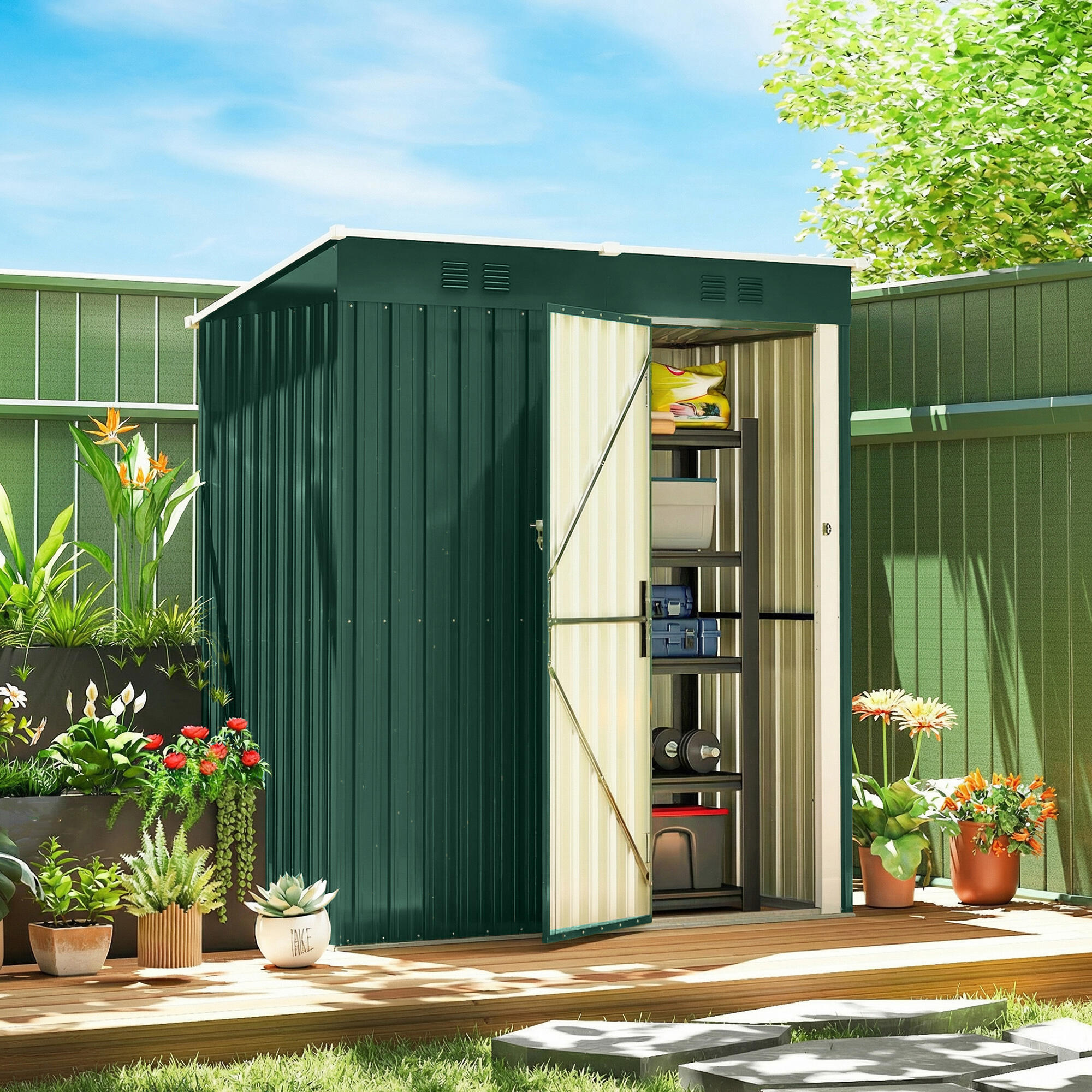 Abrigo de Jardim Outsunny Verde 2/5