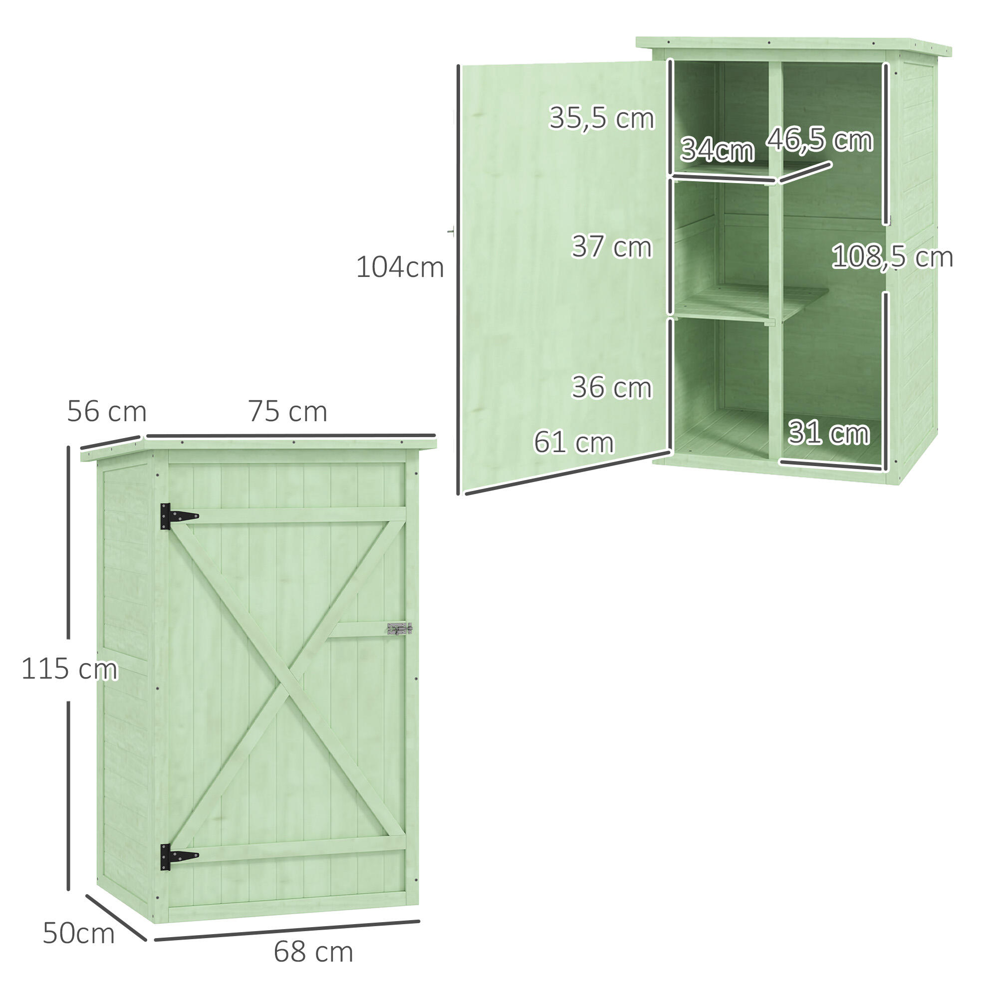 Caseta de Jardín Outsunny 75x56x115 cm Verde 3/5