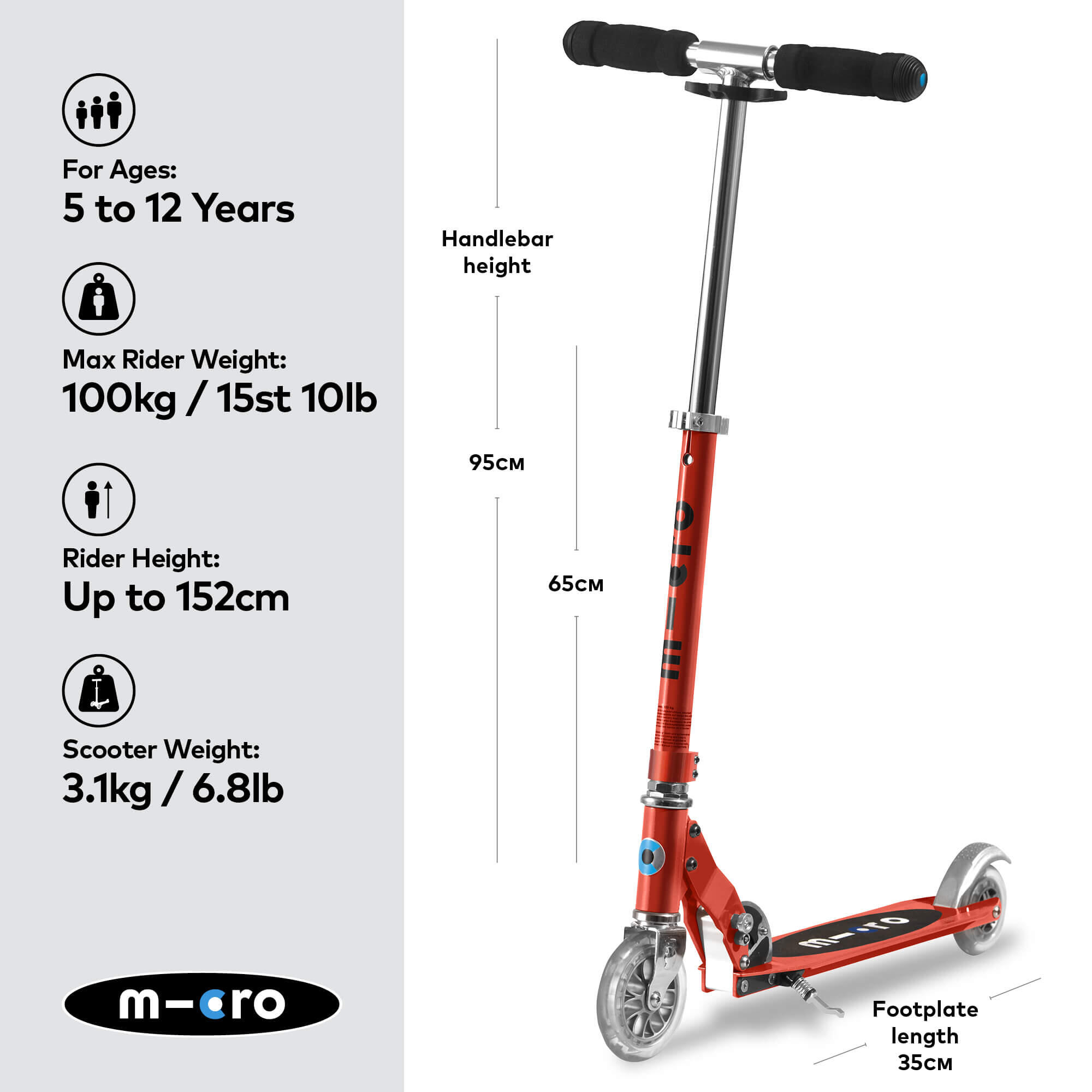 Empuñadura rayada anodizada roja para patinete Micro Sprite 2/7