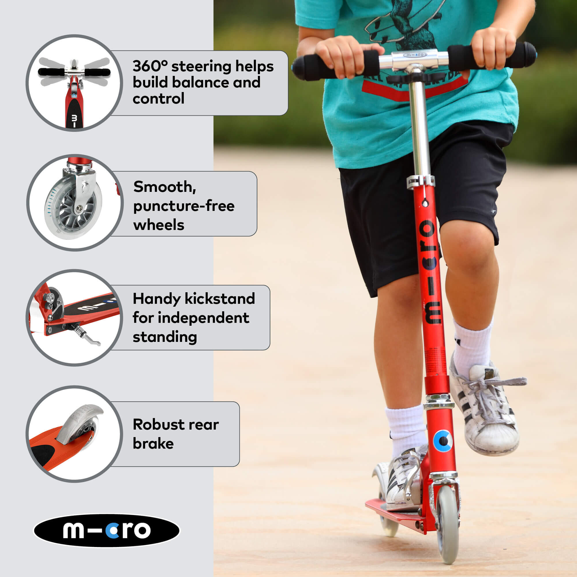 Empuñadura rayada anodizada roja para patinete Micro Sprite 5/7