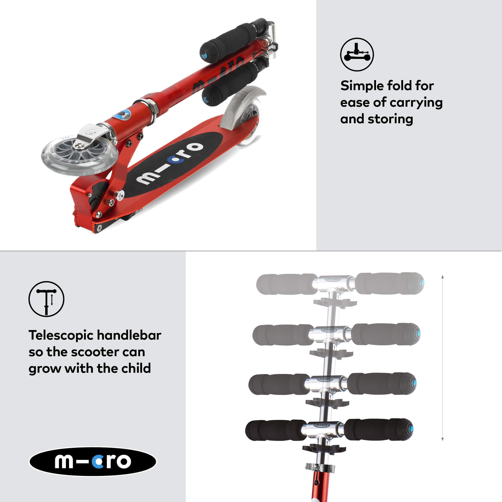 Empuñadura rayada anodizada roja para patinete Micro Sprite 4/7