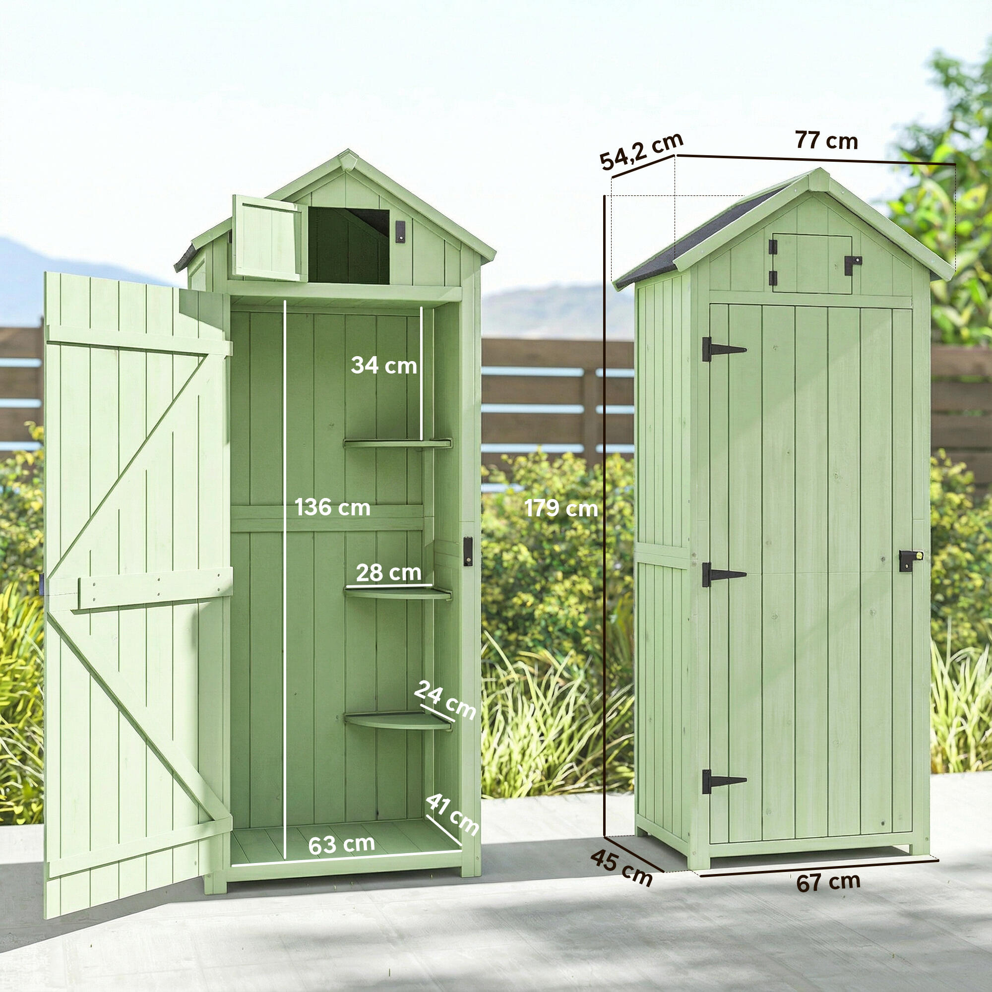 Armario de Almacenamiento Outsunny 77x54.2x179 cm Verde 3/5