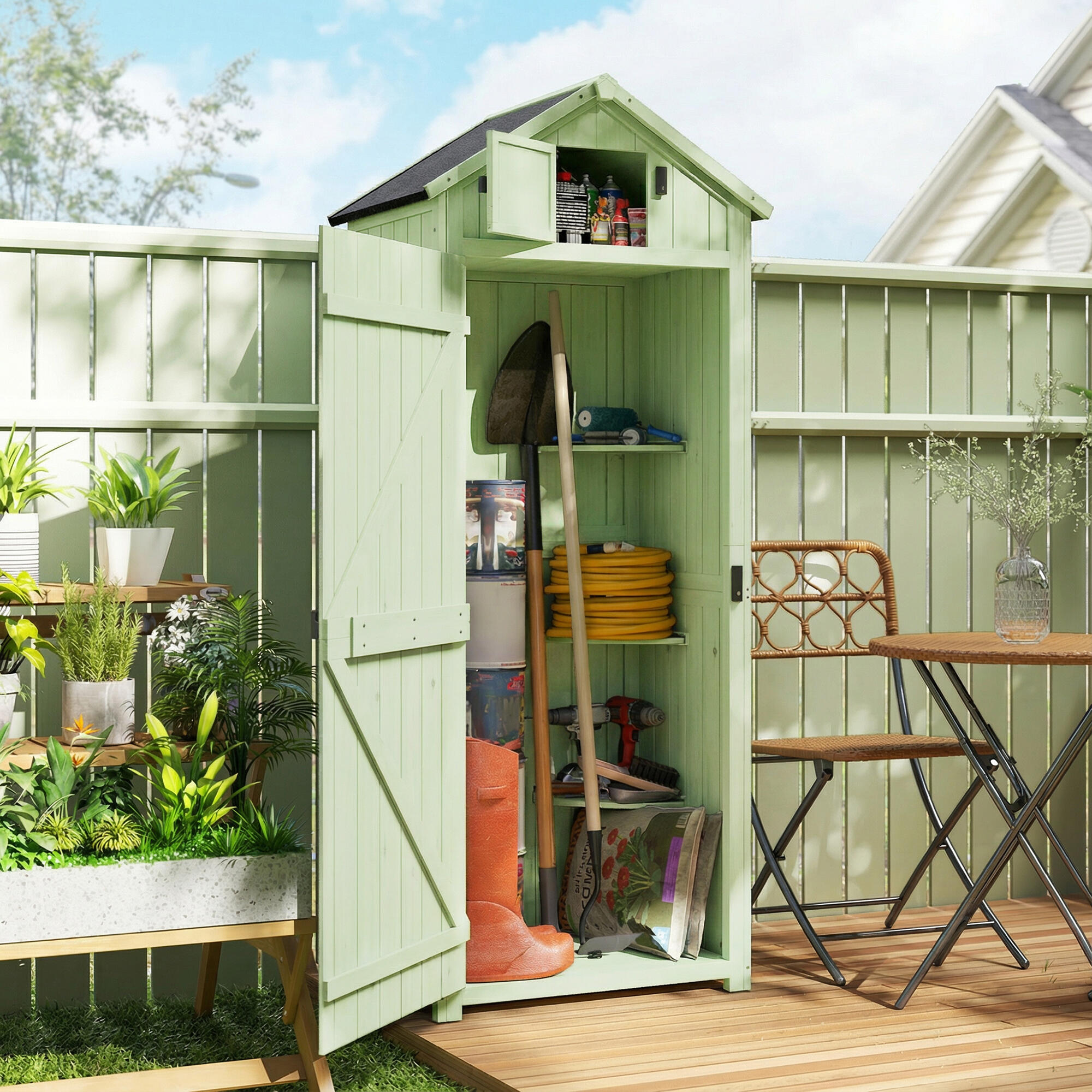 Armario de Almacenamiento Outsunny 77x54.2x179 cm Verde 2/5