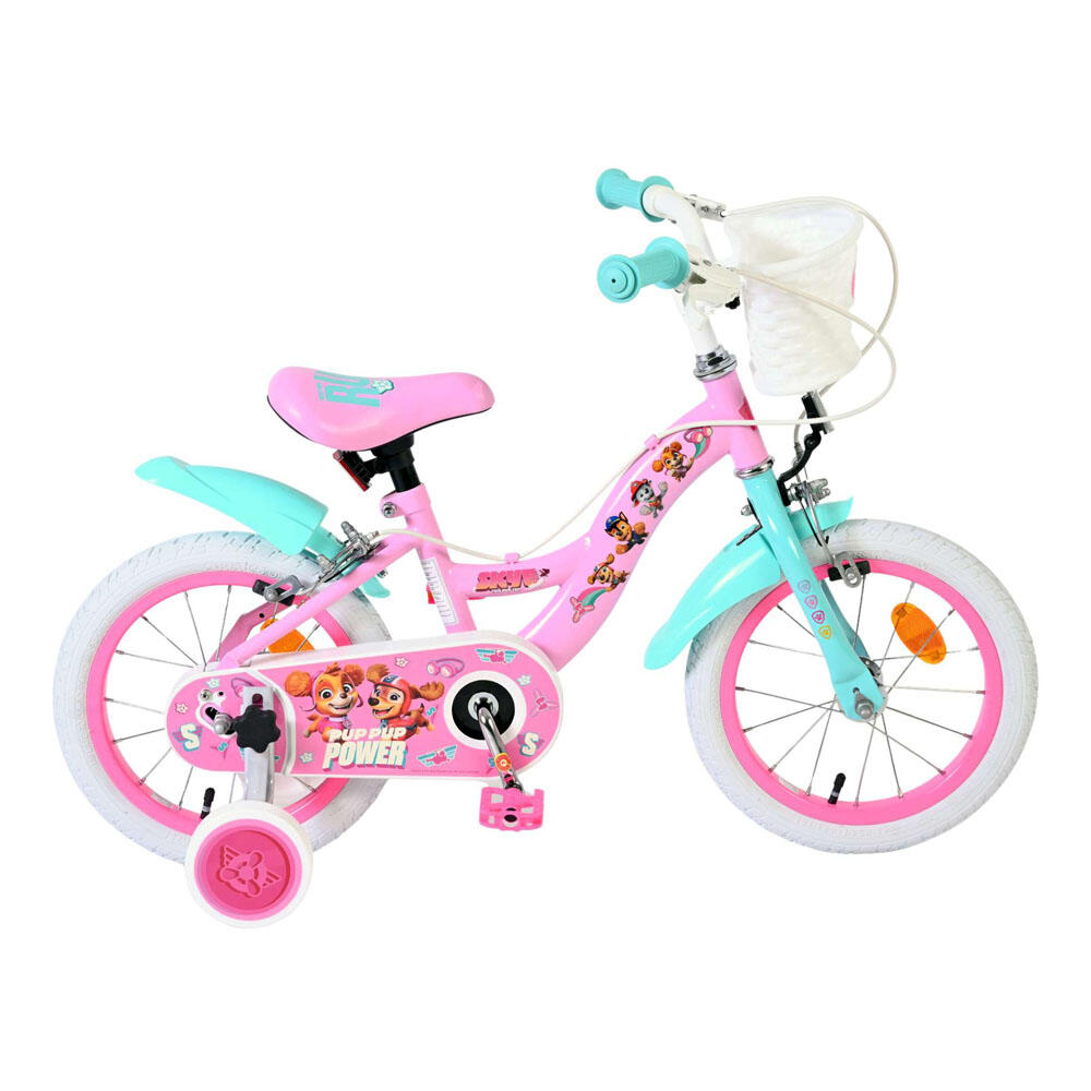 Paw Patrol kinderfiets 14 inch meisjes, roze, twee handremmen 6/7