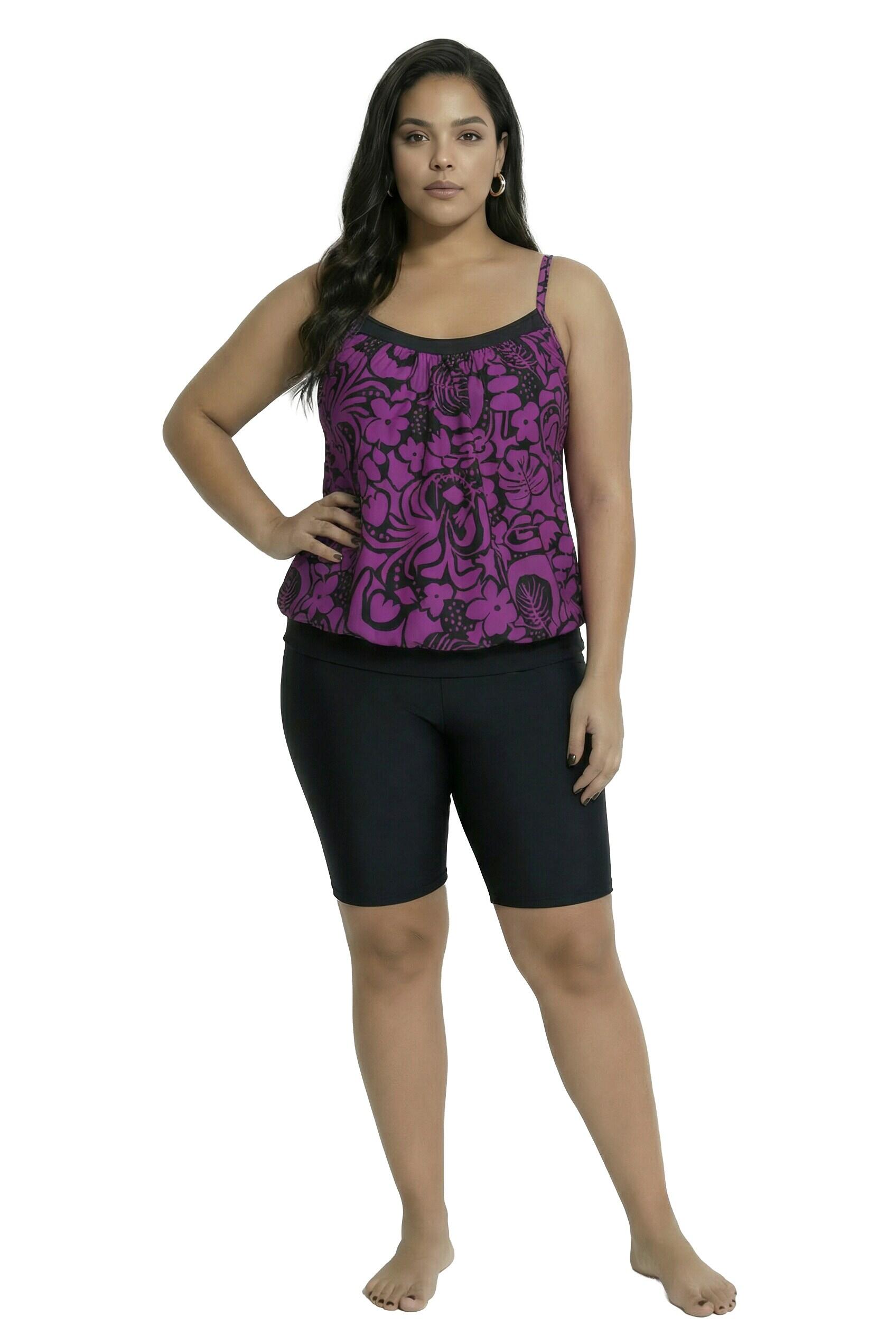 Femme Tankini avec short motif à fleurs bonnets souples et bretelles ajustables 6/7