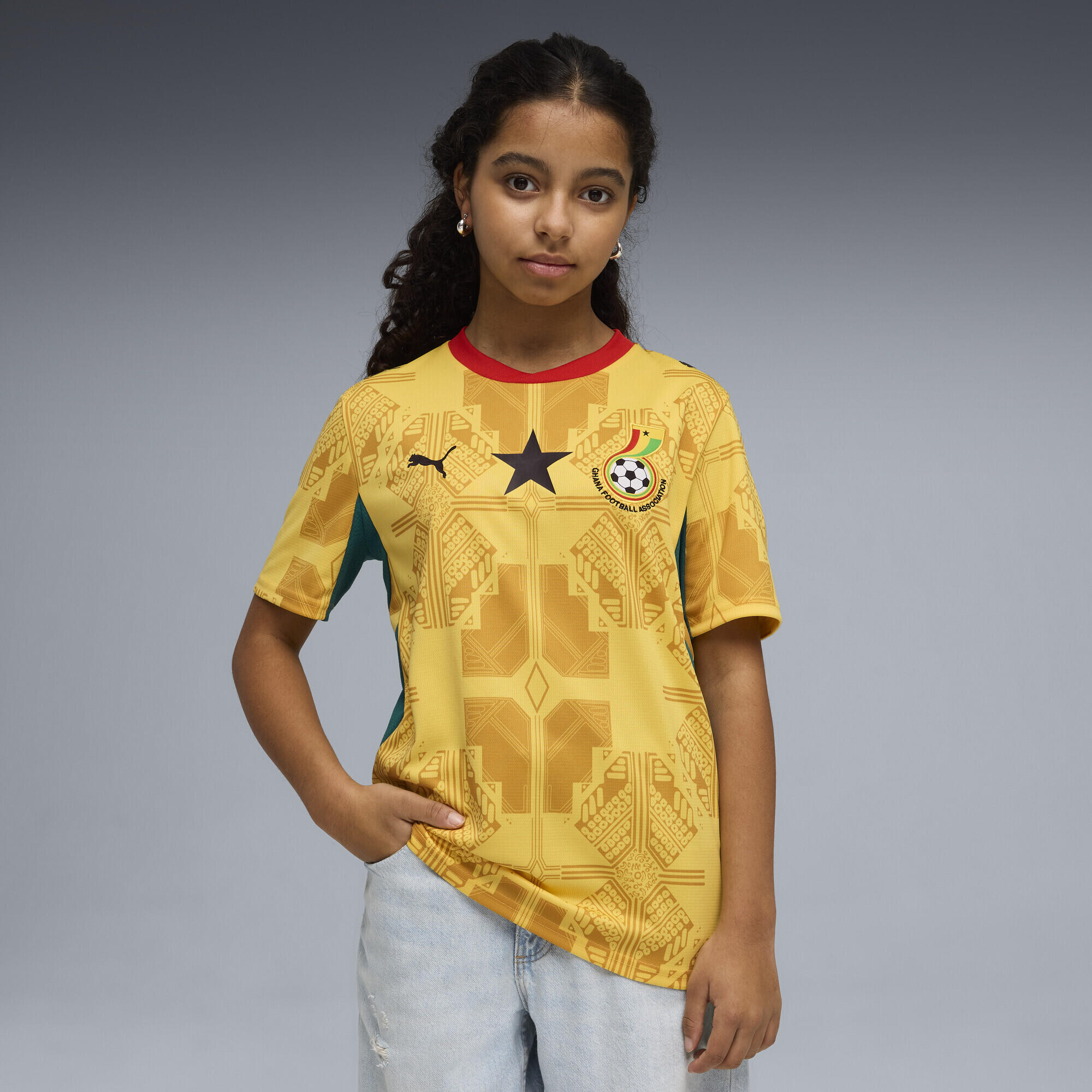 Tricou fotbal copii imprimeu geometric, Model 2026, galben PUMA