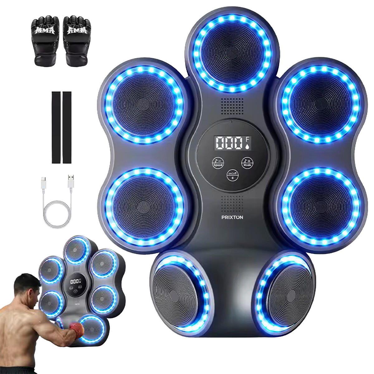 Machine de boxe Combat Pro PRIXTON (LED - Bluetooth - 11 modes – Gants inclus) 1/7