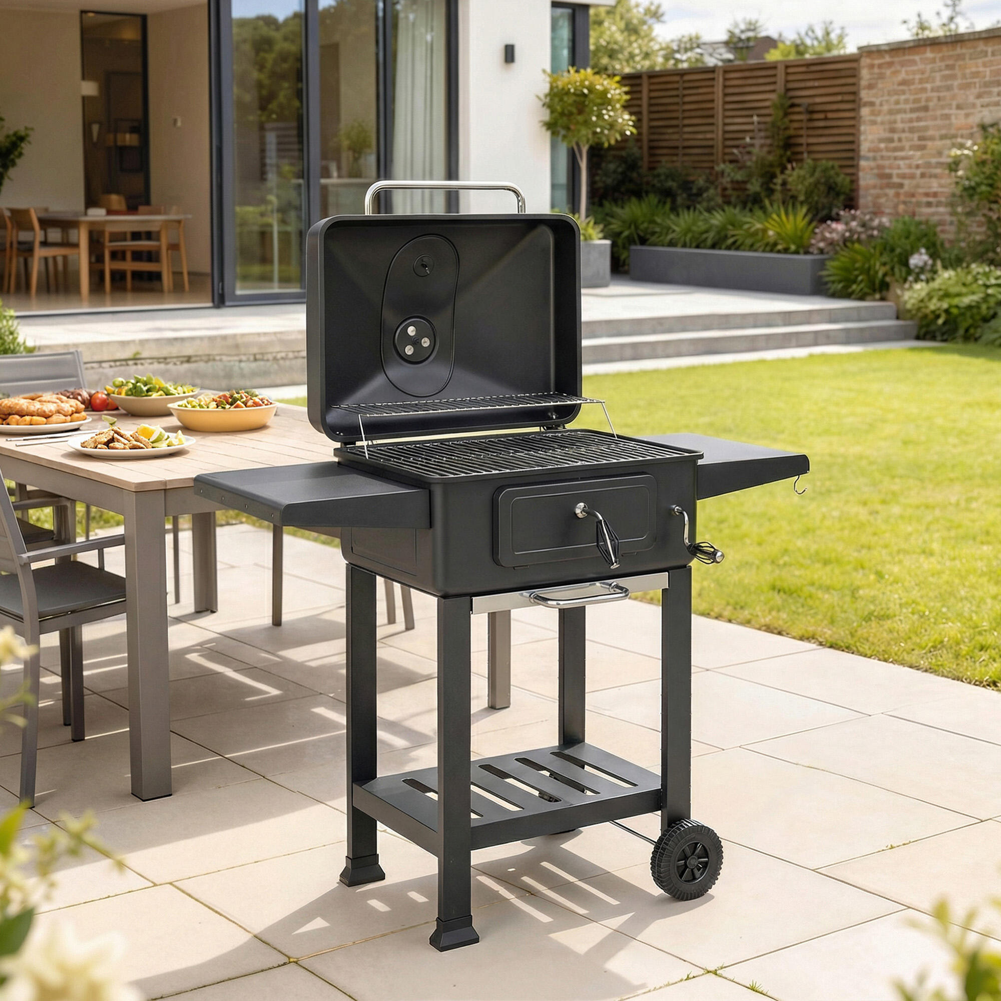 Barbacoa de Carbón Outsunny 112x63x101.5 cm Negro 2/5