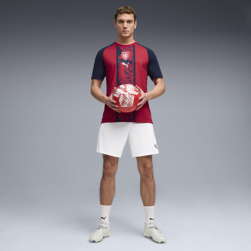 Tricou bărbați mânecă scurtă slim Aufwärmtrikot, vișiniu și bleumarin PUMA
