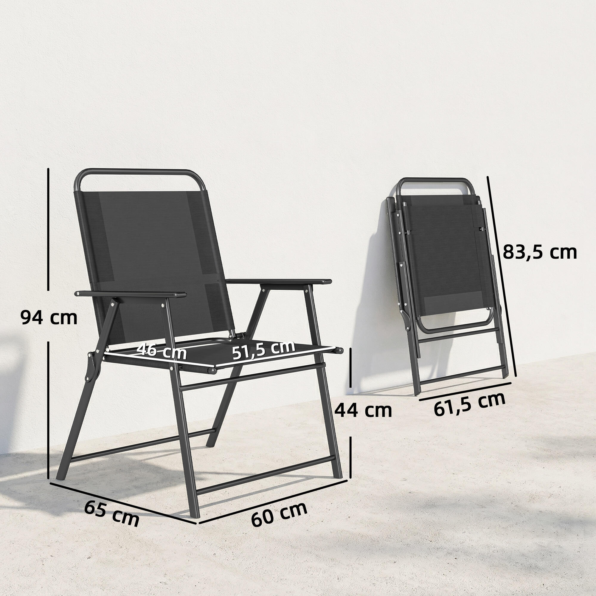 Sillas Plegables Outsunny 65x60x94 cm Negro 3/5