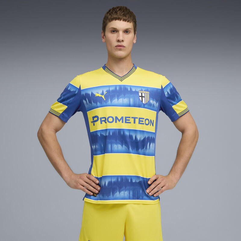Tricou fotbal bărbați mânecă scurtă Deplasare, galben și albastru PUMA