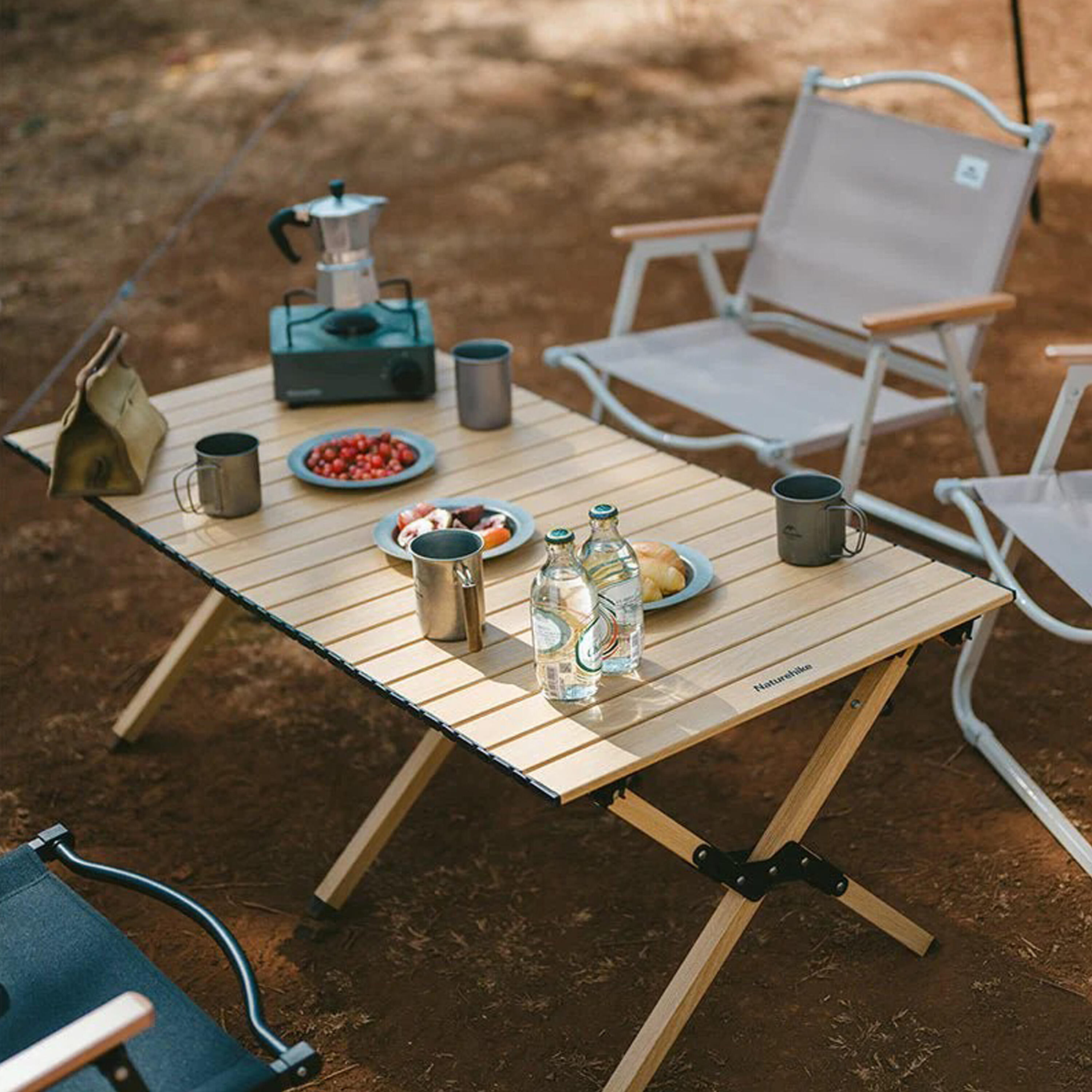 NATUREHIKE Star Jane L01 XL Roll-Up Camping Table - Oak Finish