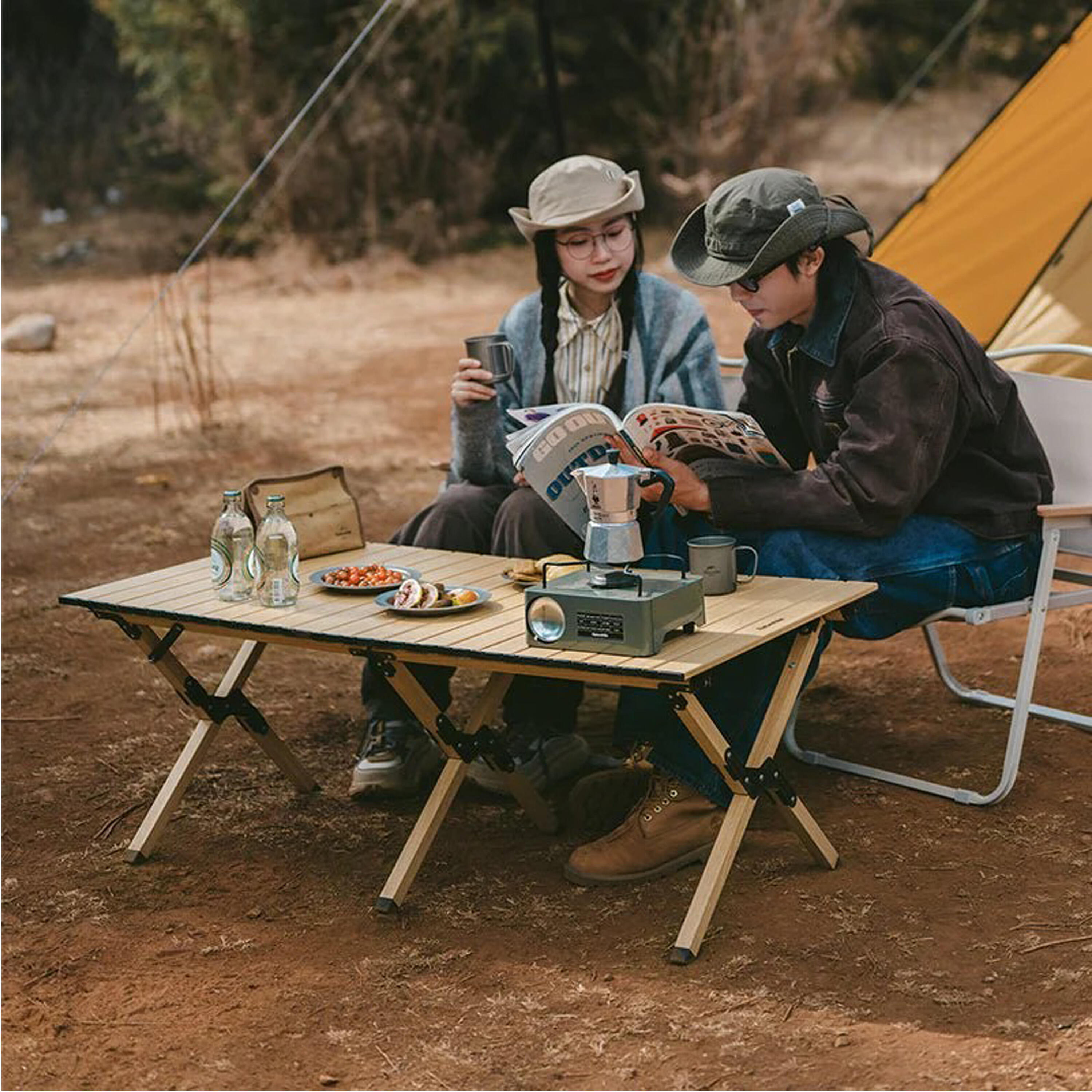 NATUREHIKE Star Jane L01 XL Roll-Up Camping Table - Oak Finish