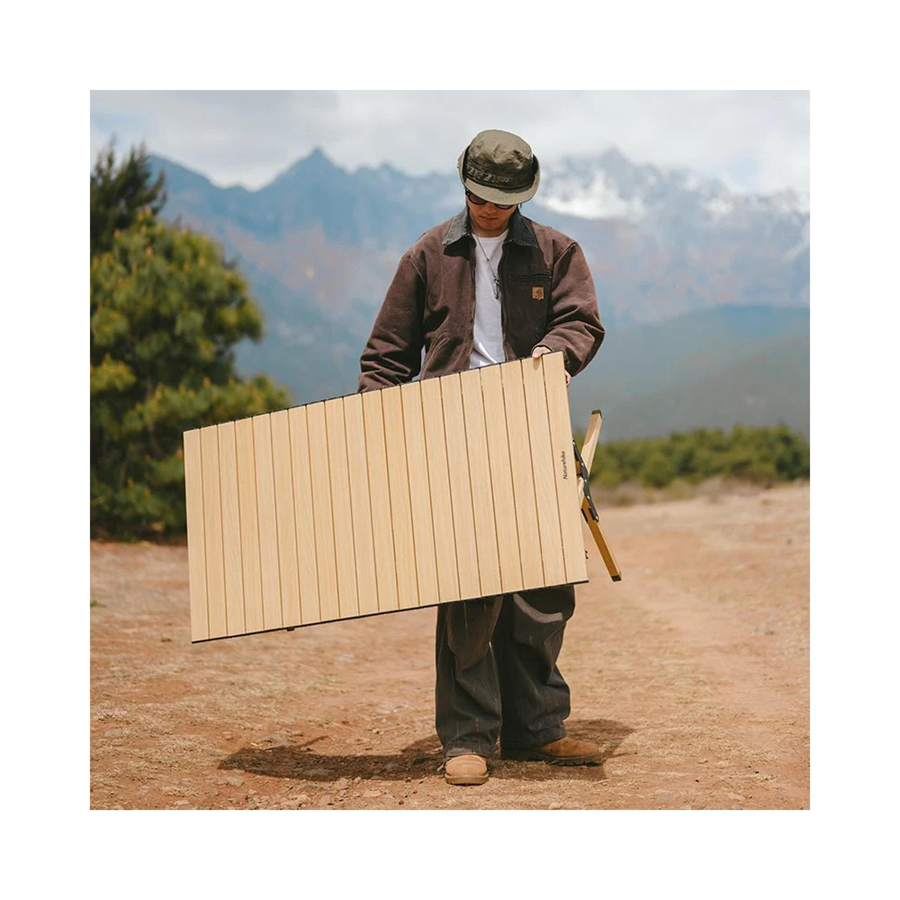 NATUREHIKE Star Jane L01 XL Roll-Up Camping Table - Oak Finish