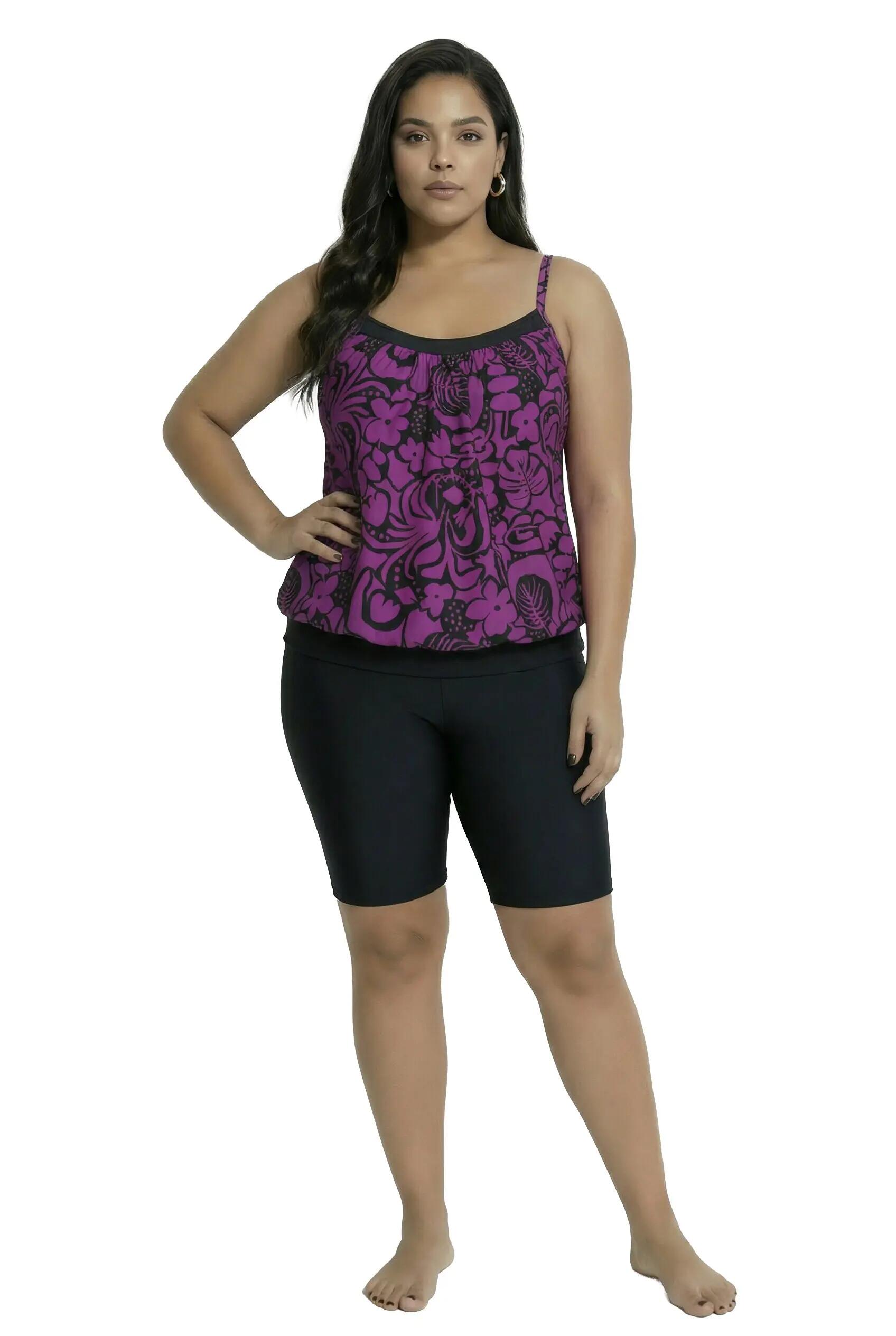 Dames Tankini met short bloemen zachte cups verstelbare bandjes 6/13