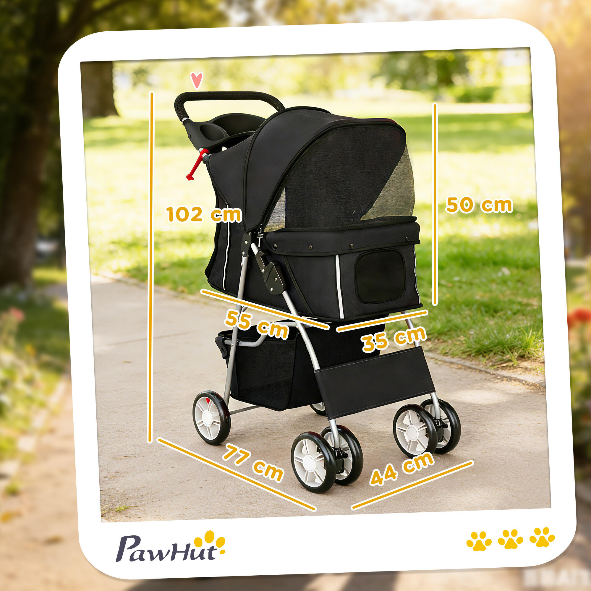 Carrinho para Cães PawHut Tecido Oxford, Aço Preto 77x44x102 cm 3/5