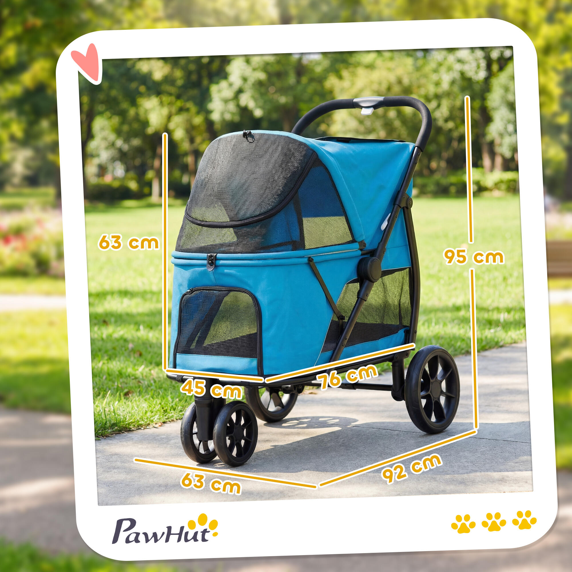 Carrito para Perros PawHut 92x63x95 cm Azul 3/5