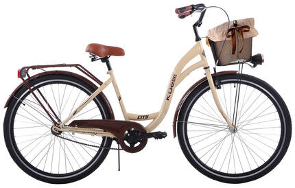(K23) Rower miejski damski Kozbike 28 S1 kremowo - brązowy z koszem i wkładką