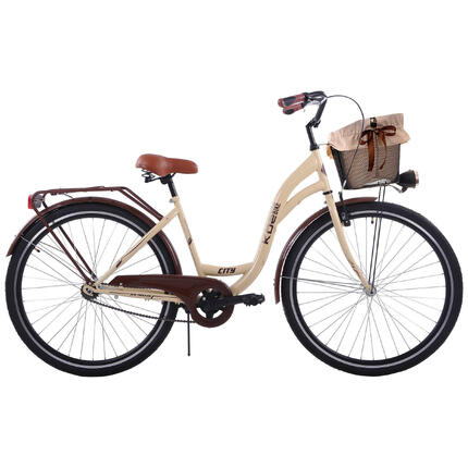 (K23) Rower miejski damski Kozbike 28 S1 kremowo - brązowy z koszem i wkładką