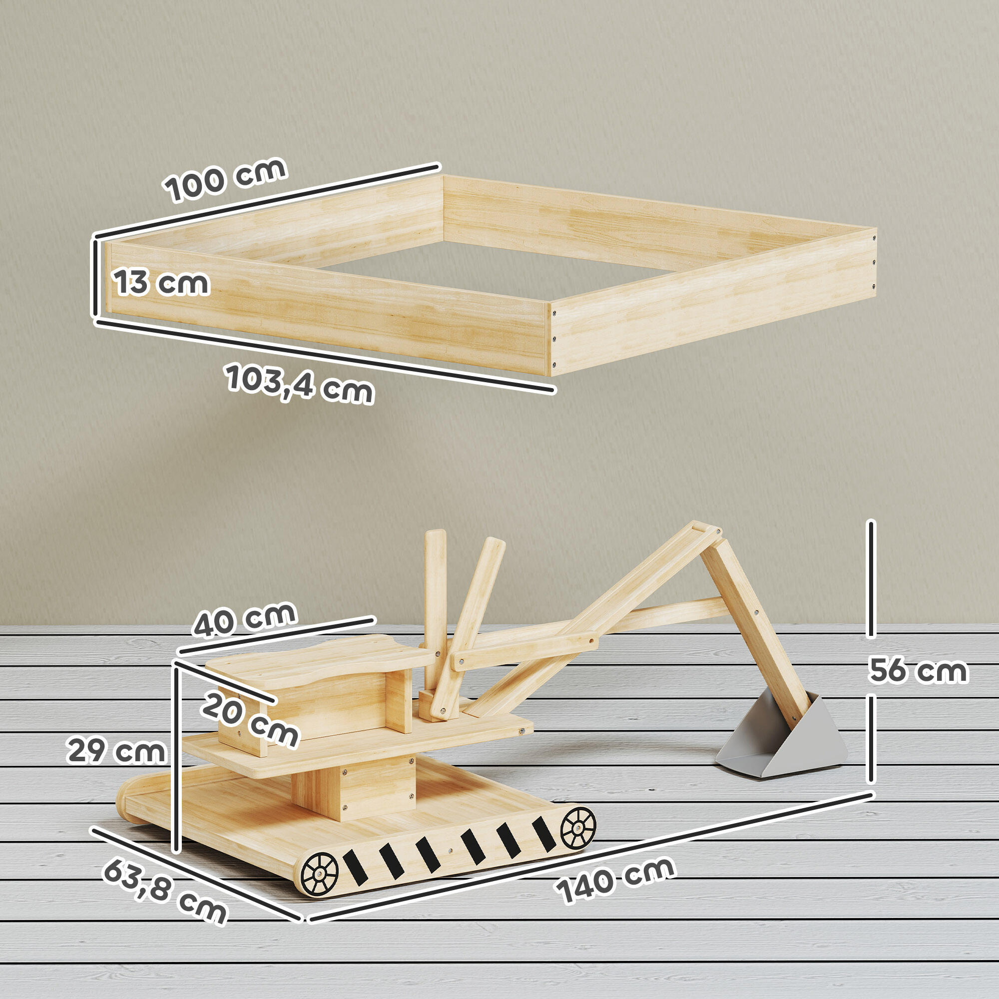 Arenero para Niños AIYAPLAY 184x90x56 cm Madera Natural 3/5