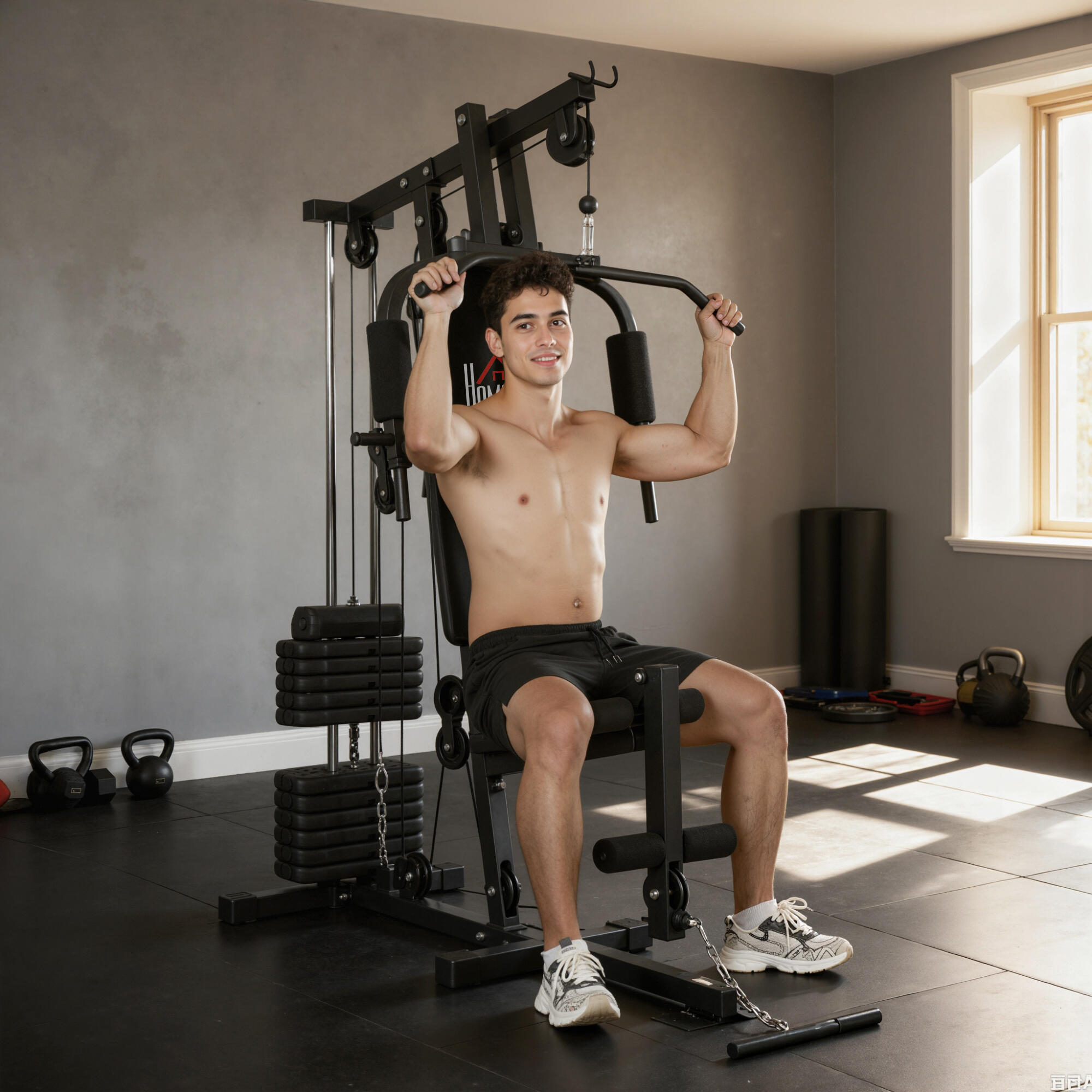 Station de musculation complète avec 12 contrepoids acier noir 4/5