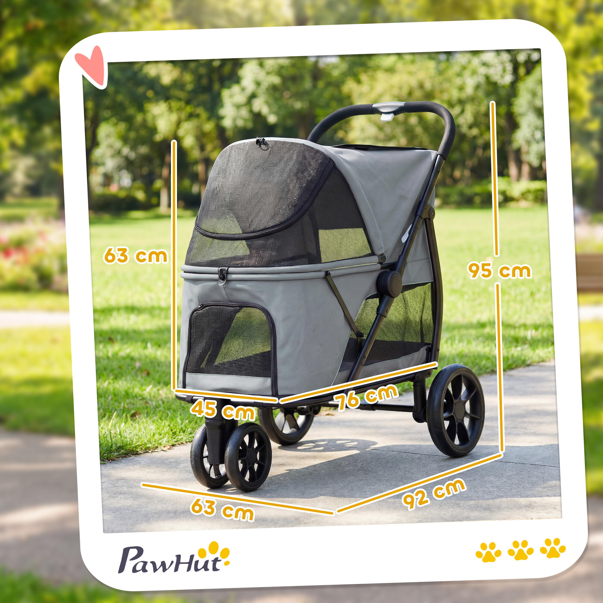Carrito para Perros PawHut 92x63x95 cm Gris 3/5