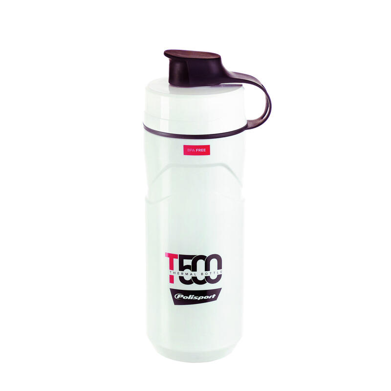 Bidon cycliste Isothermal T500 500Ml  avec capuchon protecteur Blanc et Rouge