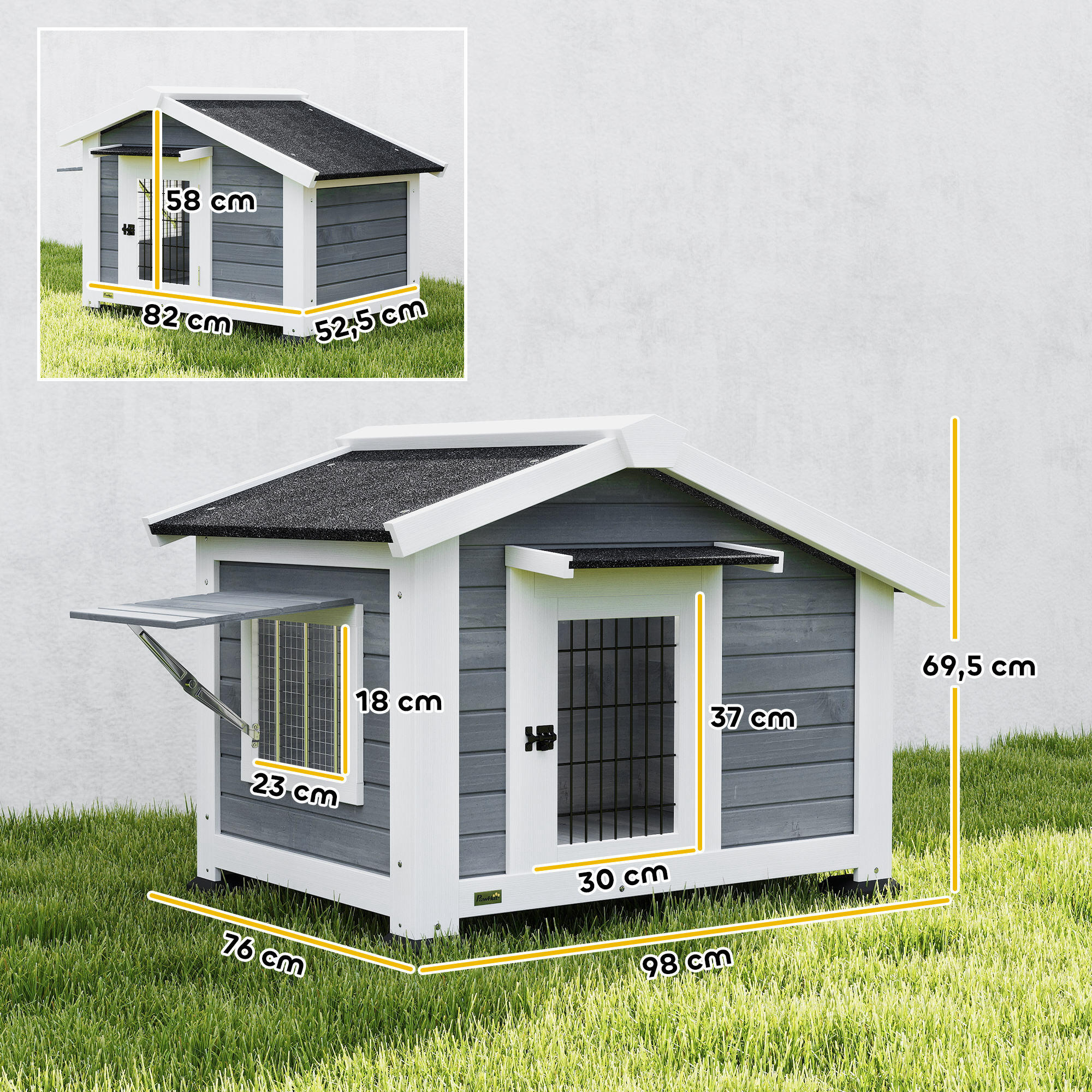 Caseta para Perros PawHut 98x76x69.5 cm Gris 3/5