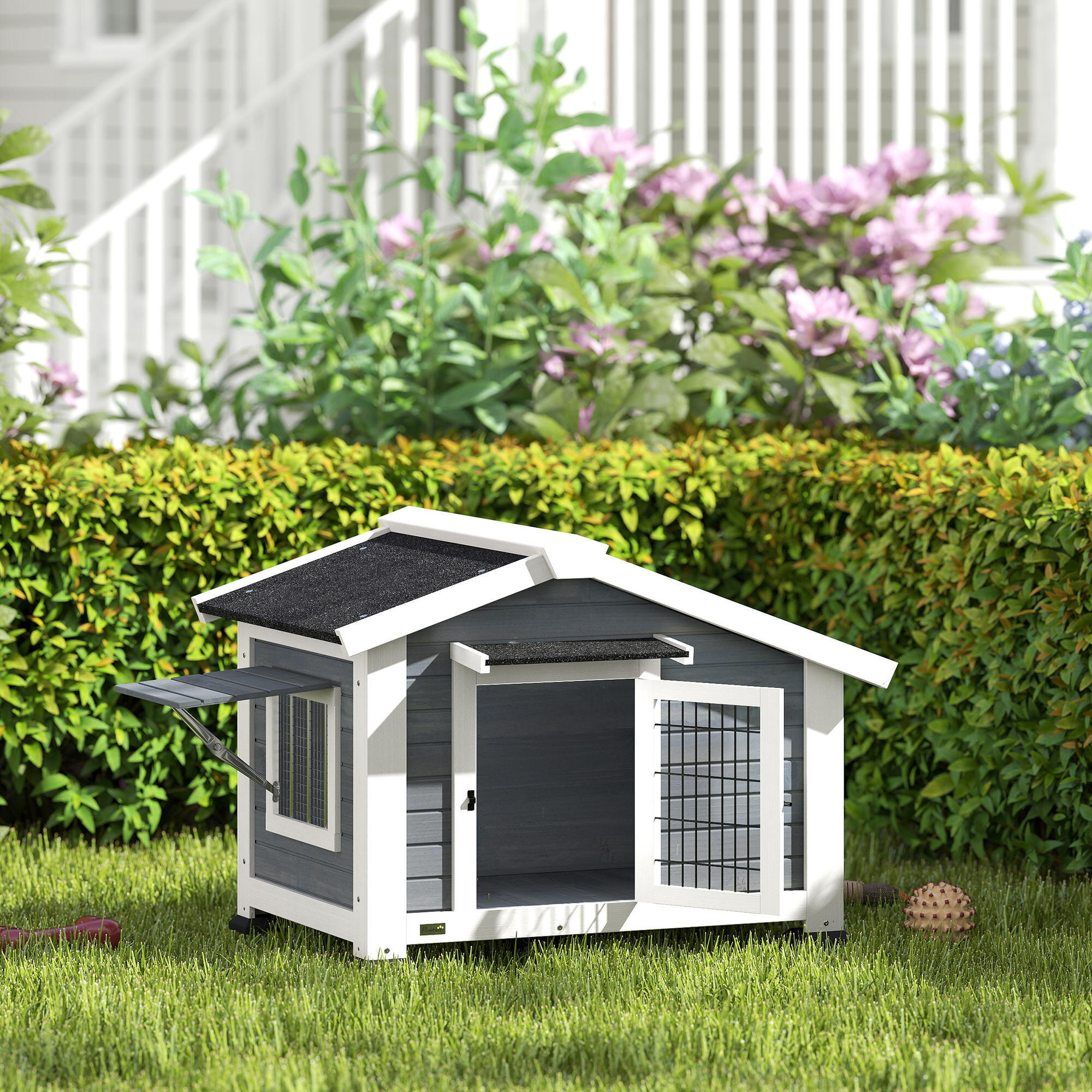 Caseta para Perros PawHut 98x76x69.5 cm Gris 2/5