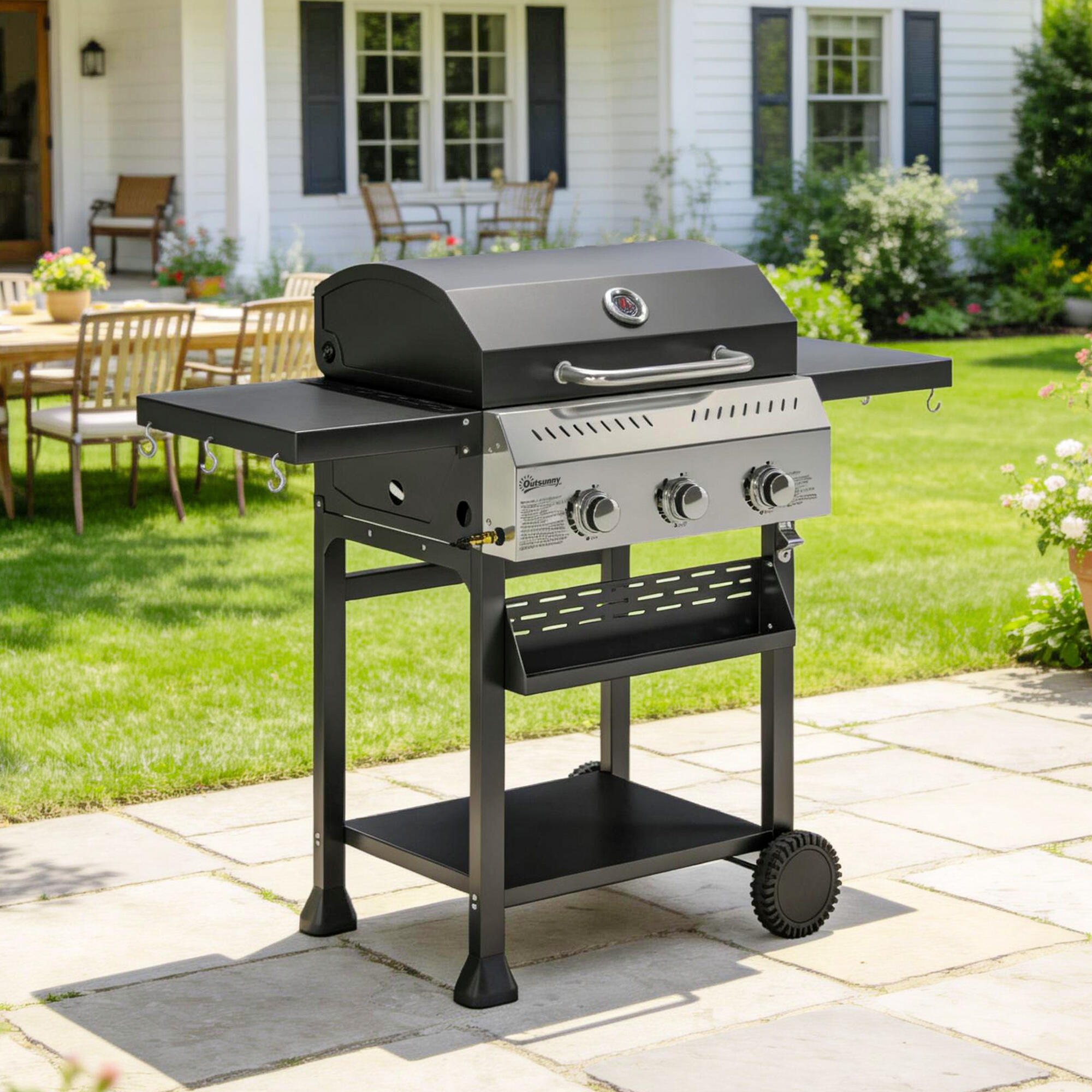 Barbacoa de Gas Outsunny 123x57x102 cm Negro 2/5