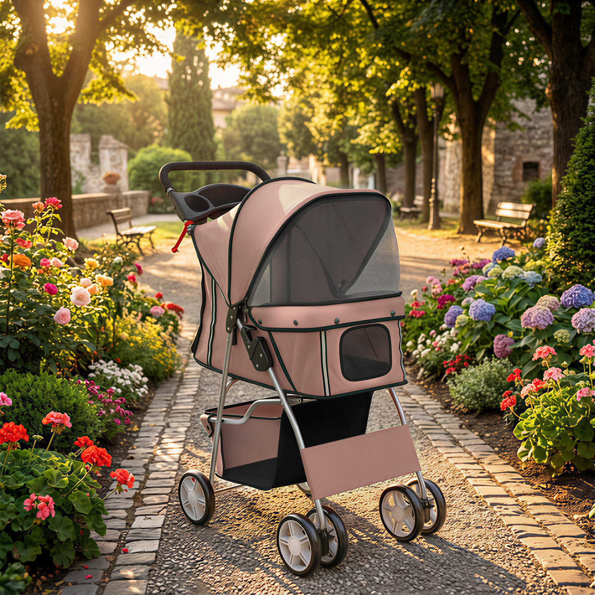 Carrito para Perros PawHut 77x44x102 cm Café 2/5