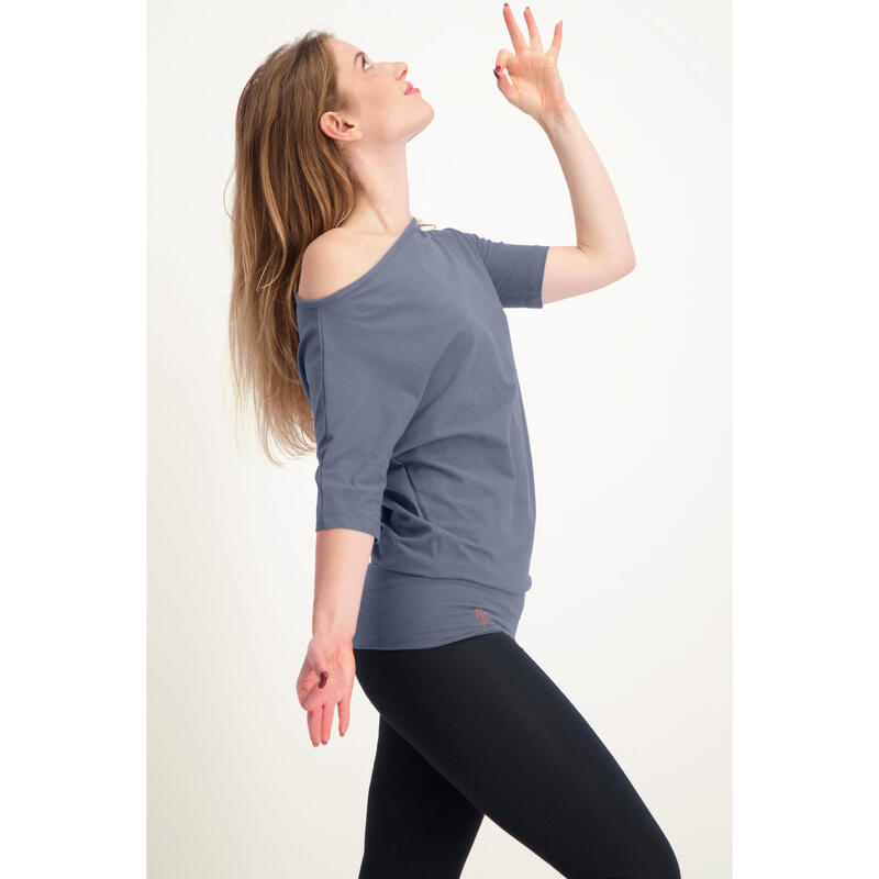 Tunique de yoga long et confortable avec ceinture. Coton organique - Slate