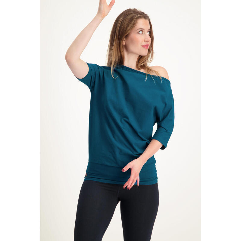 Tunique de yoga long et confortable avec ceinture. Coton organique - Lagoon