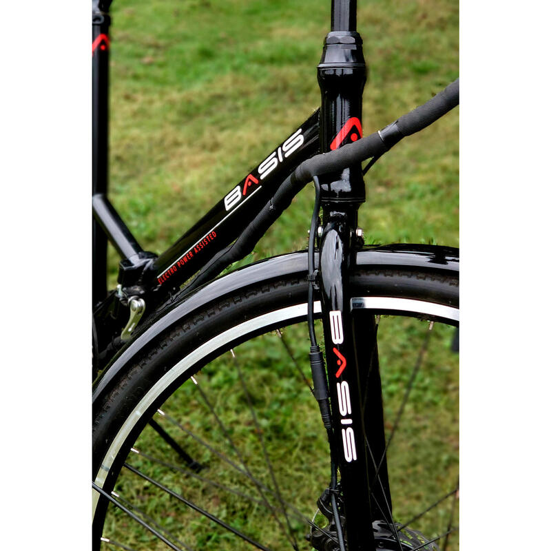 Basis Hybrid Full Size Folding Electric Bike 700c Wheel Black/Green 9.6Ah BASIS Decathlon