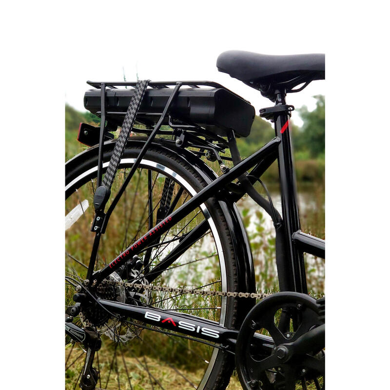 Basis Hybrid Full Size Folding Electric Bike 700c Wheel Black/Green 9.6Ah BASIS Decathlon