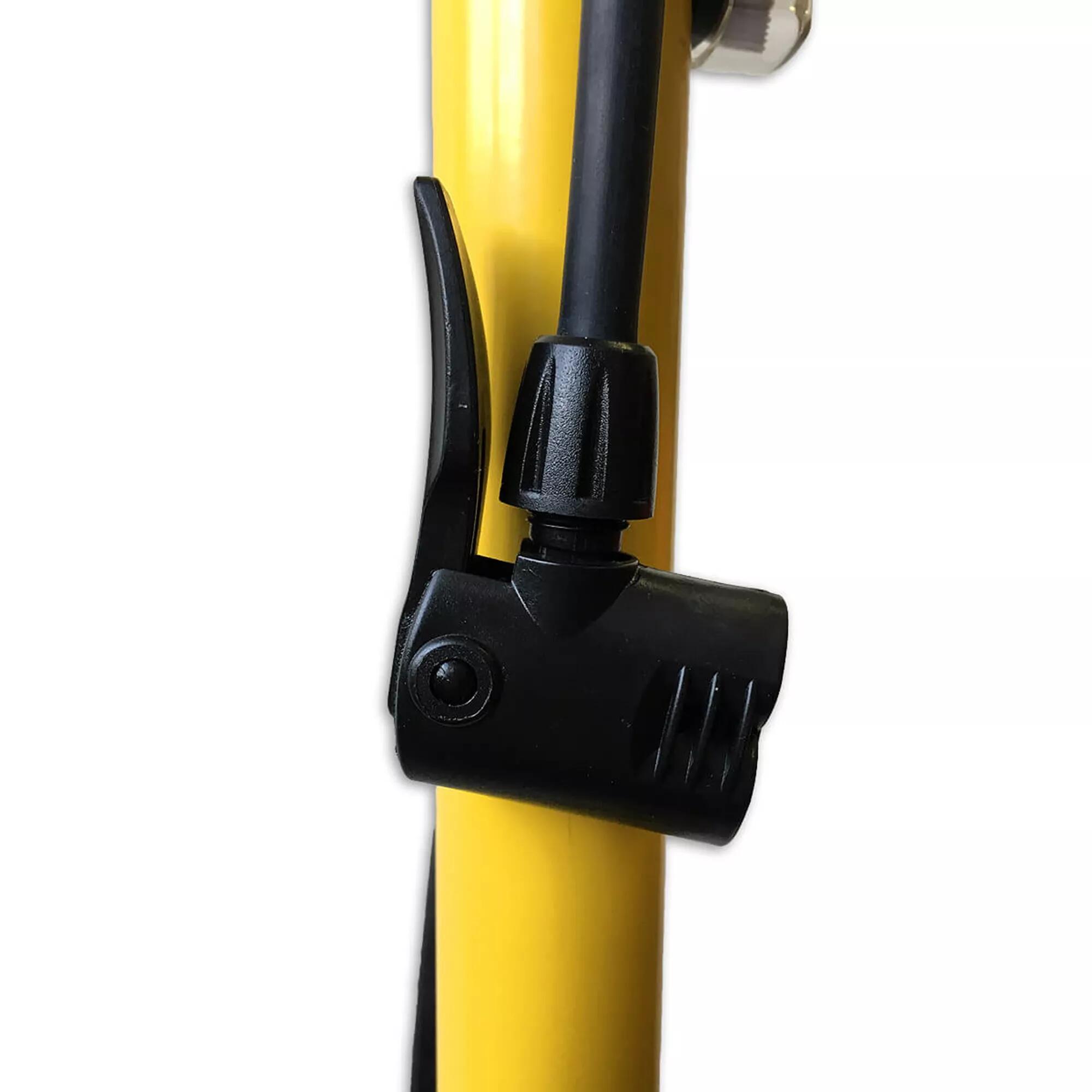Bomba de aire para bicicletas manómetro de 6 bar amarilla todas las válvulas 3/6