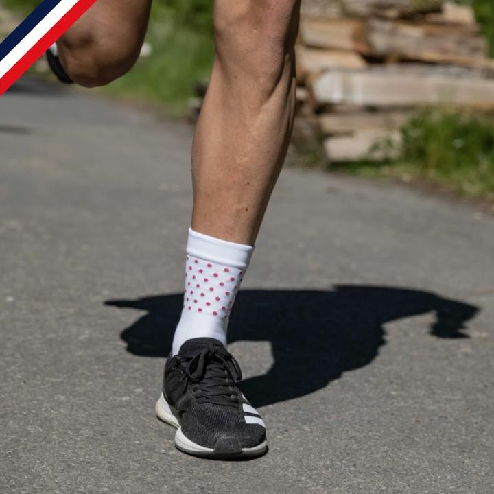 Chaussettes de course à pied Blanche à pois roses