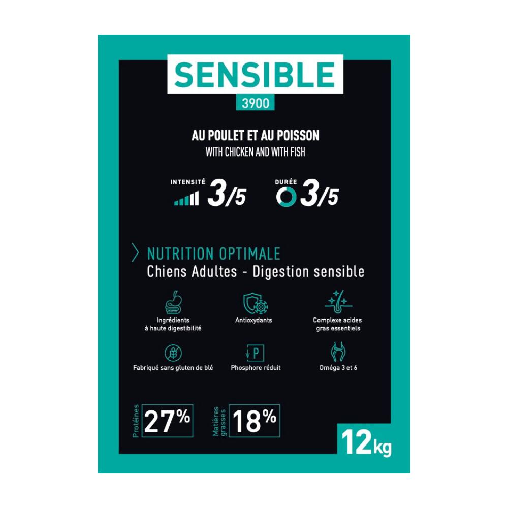 Croquettes chien adulte actif sensible poisson- Sensible 3900 - 12Kg 3/5