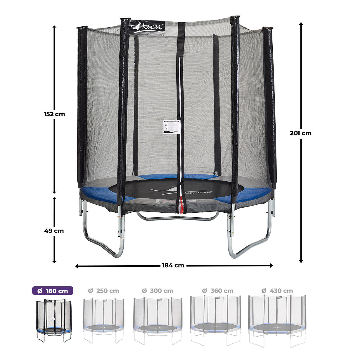 Trampoline RALLI Ø 183 filet sécurité jardin bleu gris – Garantie 5 ans 3/7