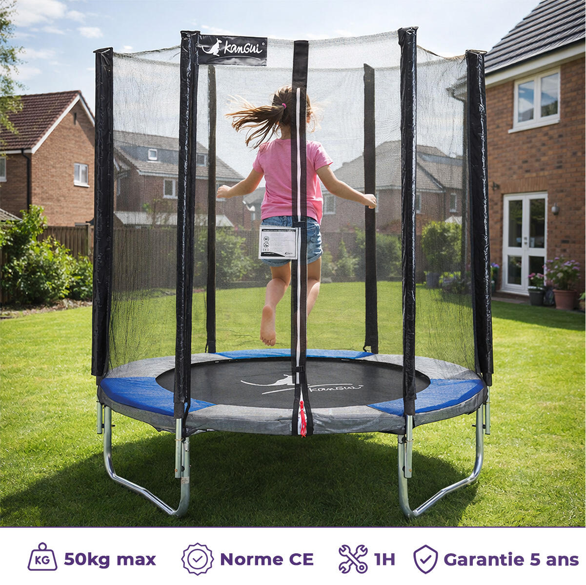 Trampoline RALLI Ø 183 filet sécurité jardin bleu gris – Garantie 5 ans 2/7