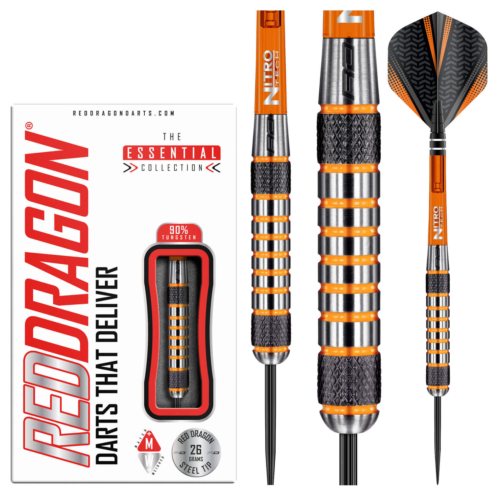 RED DRAGON DARTS Amberjack 7: 26g Tungsten Darts Set with Flights and Stems