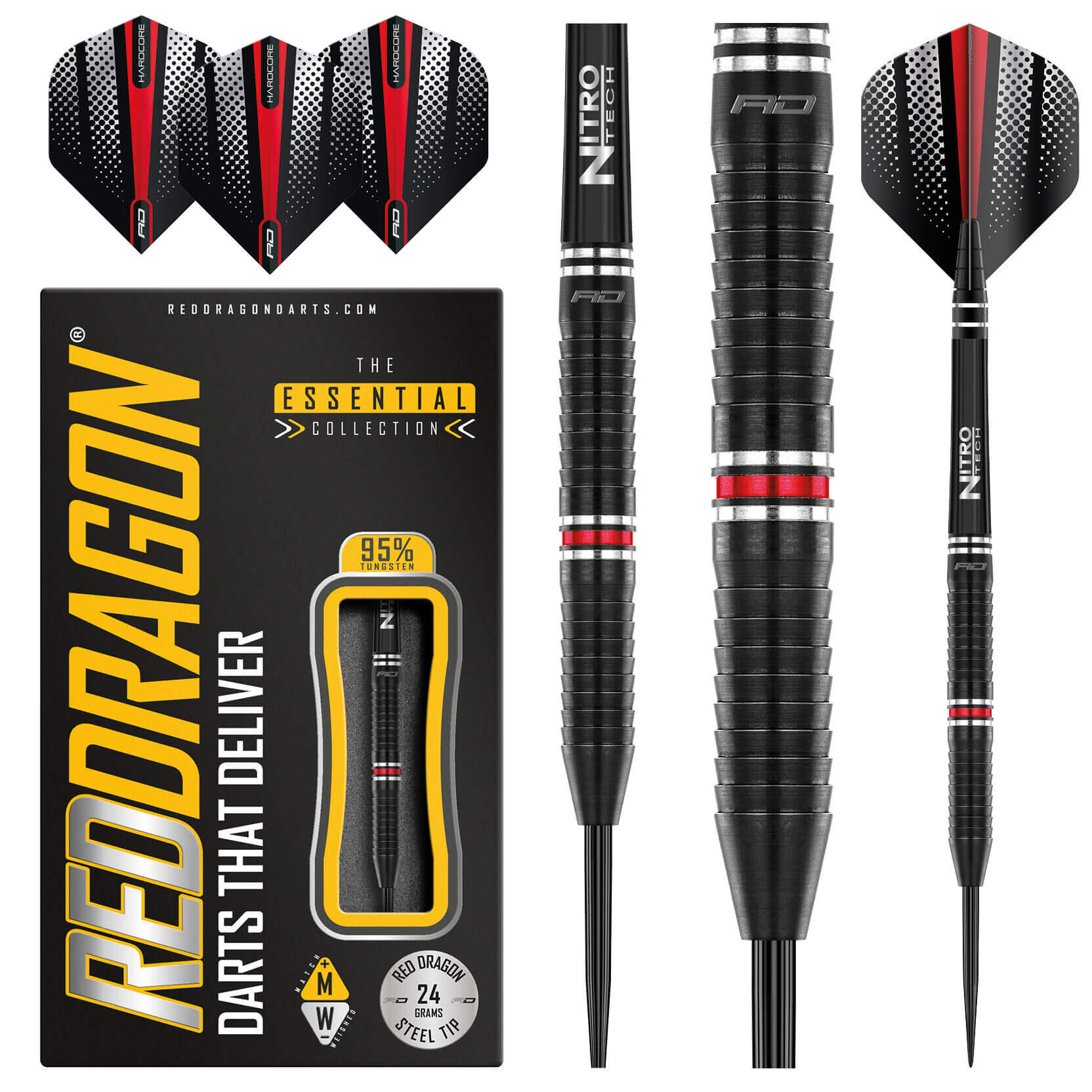 RED DRAGON DARTS RED DRAGON Razor Edge ZX-95 - 24g Tungsten Darts Set with Flights and Shafts