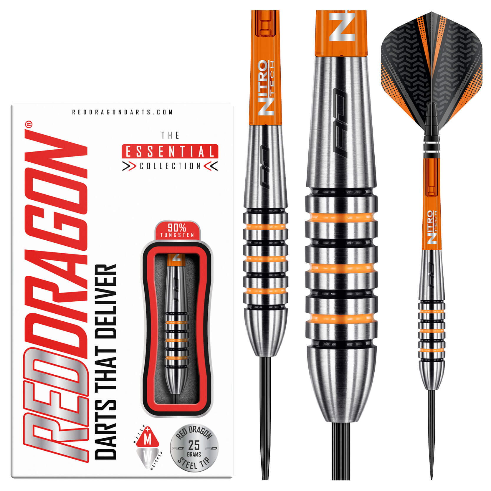 RED DRAGON DARTS Amberjack 15: 25g Tungsten Darts Set with Flights and Stems