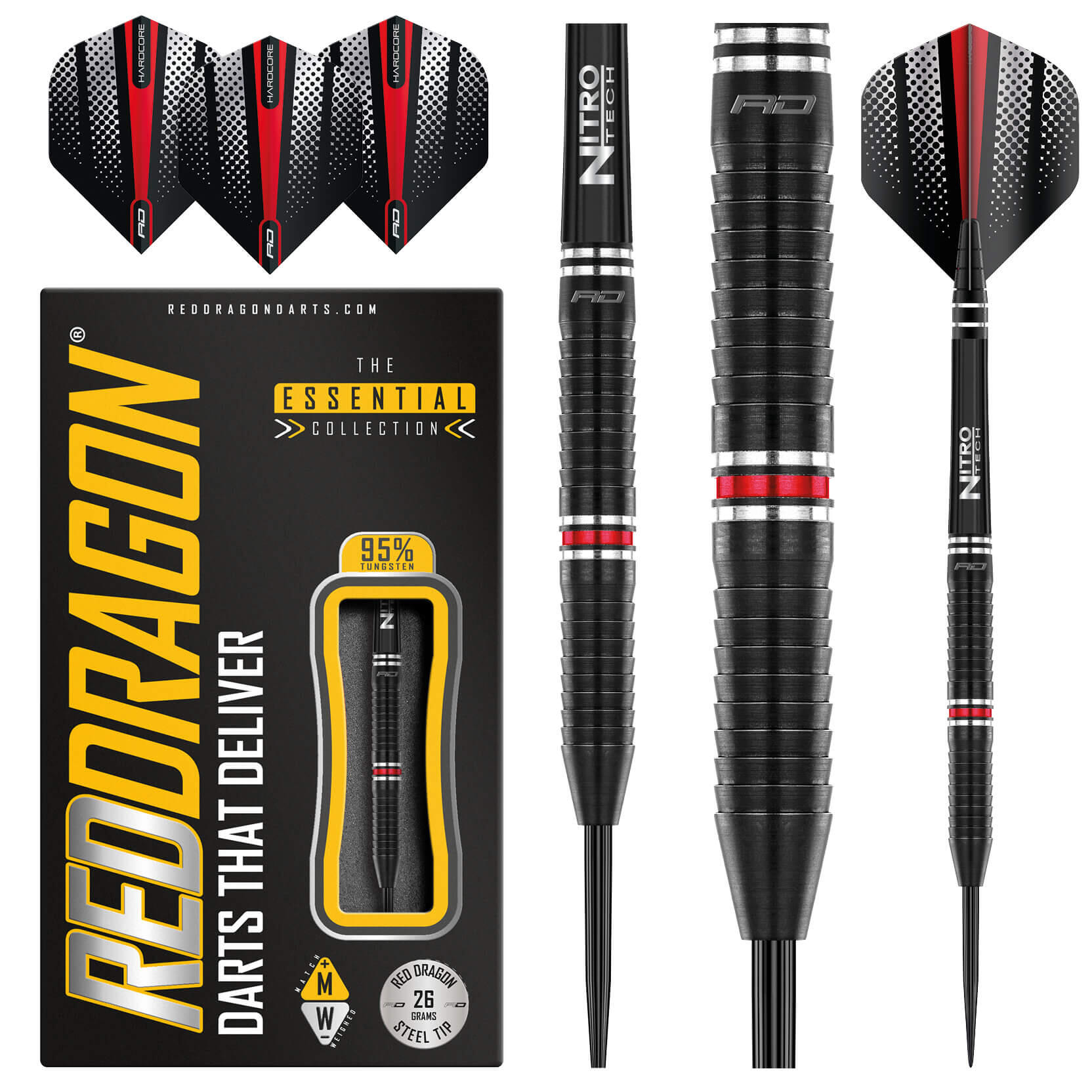 RED DRAGON DARTS RED DRAGON Razor Edge ZX-95 - 26g Tungsten Darts Set with Flights and Shafts